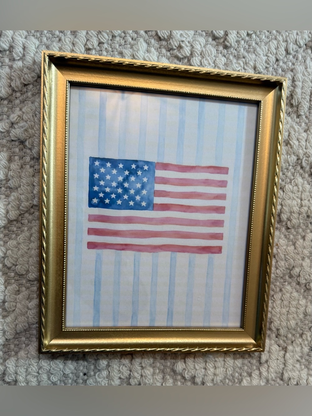FRAMED AMERICAN GLAG WATERCOLOR PRINT, 9 3/4” x 11 5/8”